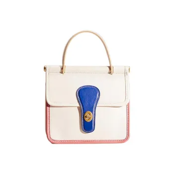 COACH Willis Leather Square Bag Shoulder Bag Crossbody Bag Handbag Small Size Women's White & Blue