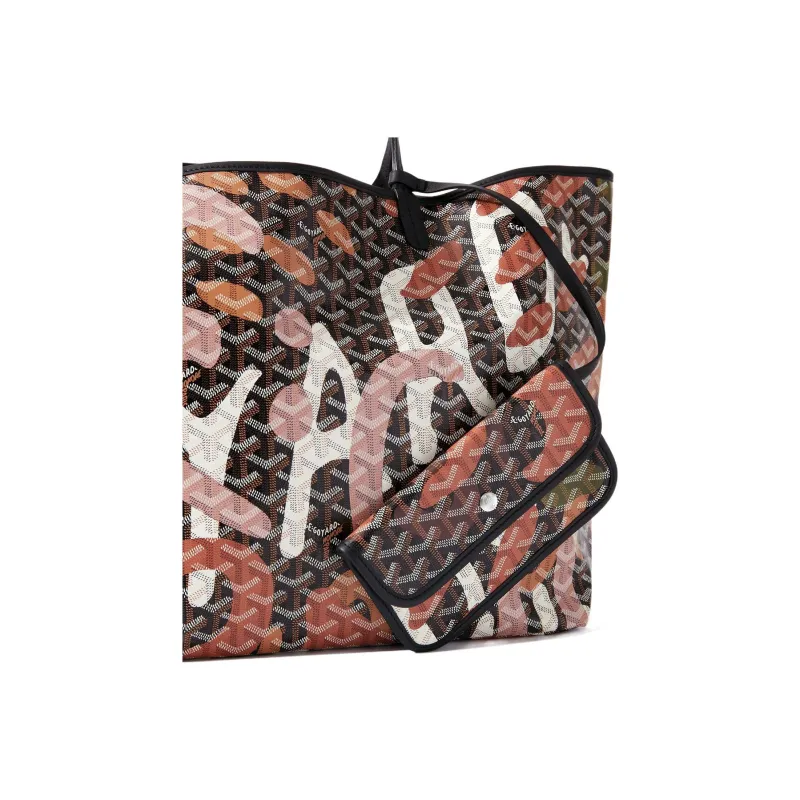 GOYARD Saint Louis Canvas With Leather Combo Tote Bag One Shoulder Handbags Large Size Unisex Black/Pink-3