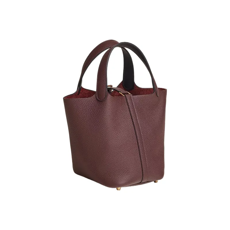 HERMES Picotin Lock Taurillon Clemence Leather Basket Bag Handbag Bucket Bag 18 Women's Saddle Red/Black Tweed-3