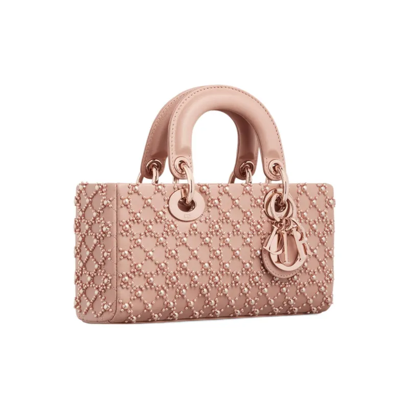 DIOR Lady D-JOY Calfskin With Cannage Embroidery Dior Bag Shoulder Bag Crossbody Bag Handbag Small Size Women's Pink-1