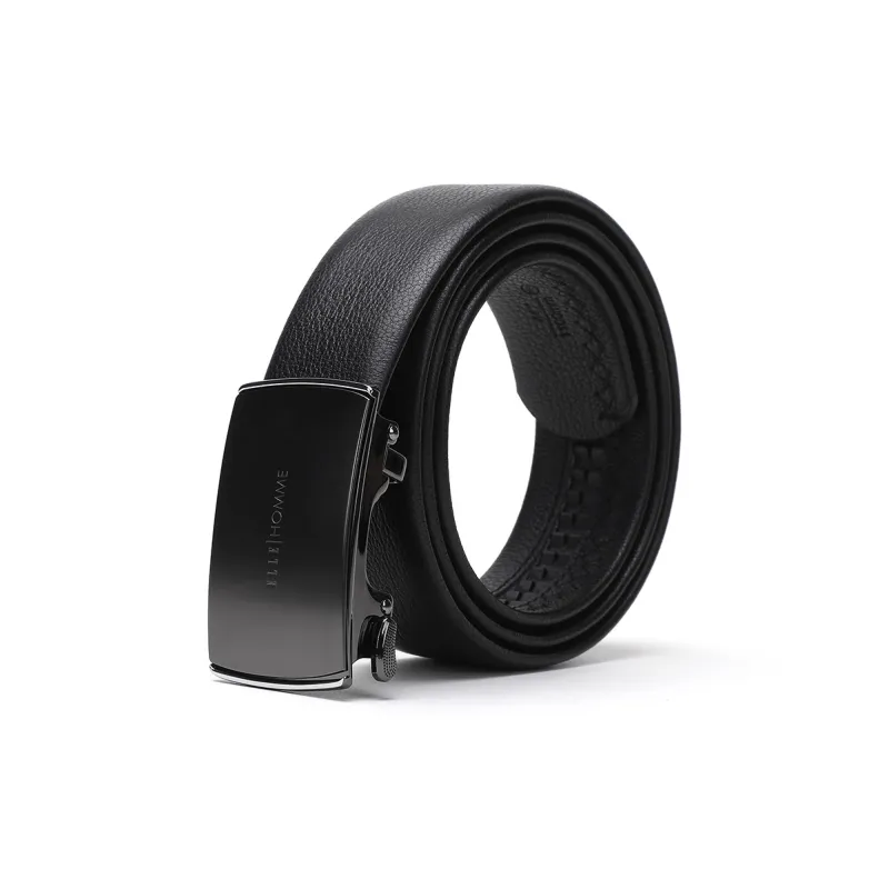 ELLE HOMME Automatic Buckle Belt For Men Genuine Leather Alloy Buckle Men's Belt Men's Black Width 3.55cm-1