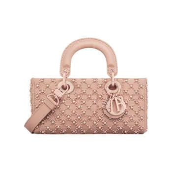 DIOR Lady D-JOY Calfskin With Cannage Embroidery Dior Bag Shoulder Bag Crossbody Bag Handbag Small Size Women's Pink