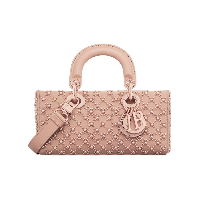 DIOR Lady D-JOY Calfskin With Cannage Embroidery Dior Bag Shoulder Bag Crossbody Bag Handbag Small Size Women's Pink-0