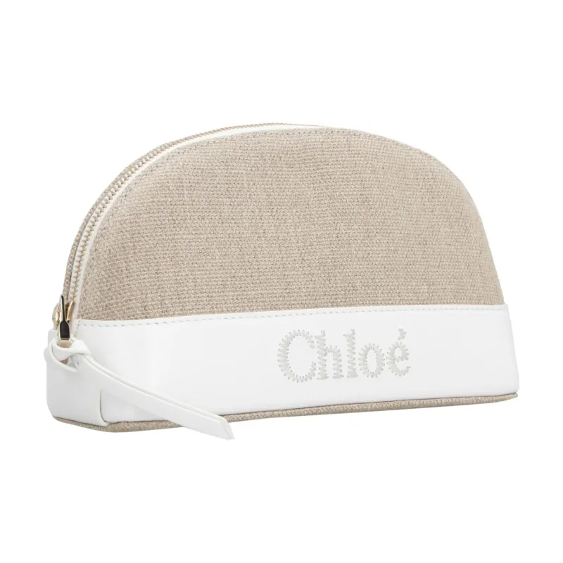Chloe Linen With Bright Calfskin Clutch Women's Crystal White/Beige-1