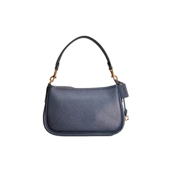 COACH Cary Pebbled Leather Shoulder Bag Handbag Shoulder Bag Crossbody Bag Large Size Women's Navy