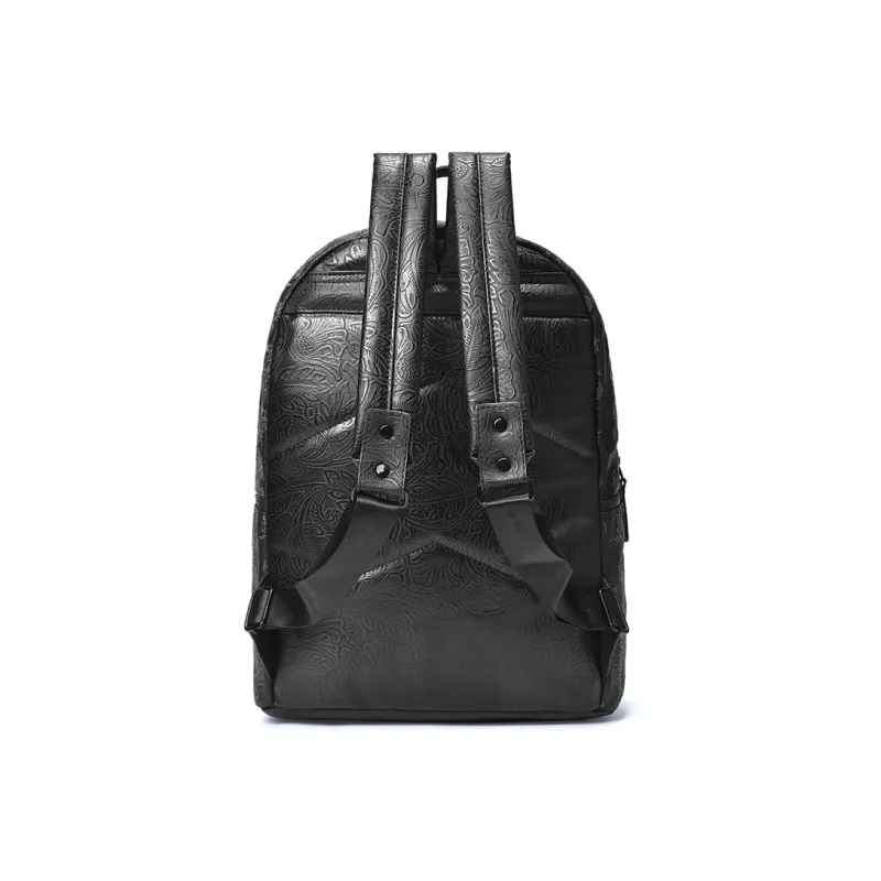 CHUSAN Nylon Fabric With PVC Backpack Unisex Black-3