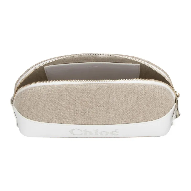 Chloe Linen With Bright Calfskin Clutch Women's Crystal White/Beige-3