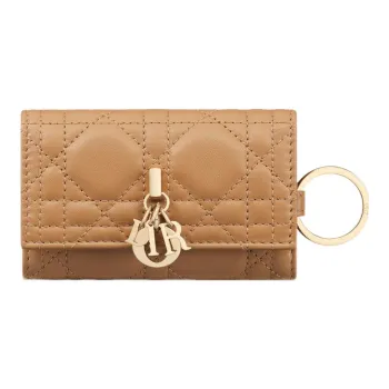 DIOR Lady Dior Lambskin Key Pouch Women's Brown