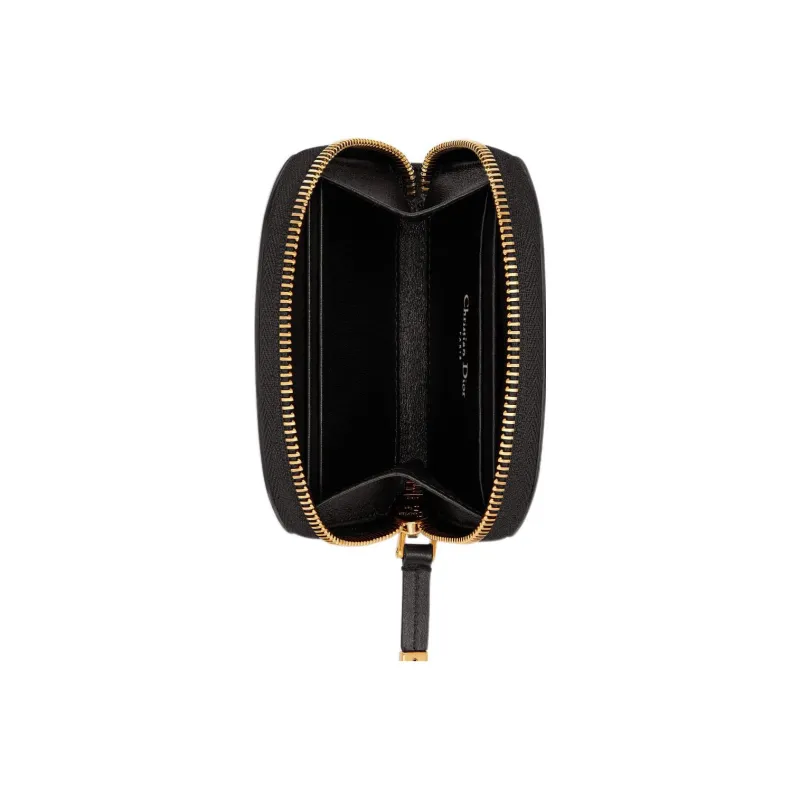 DIOR 30 Montaigne Calfskin Coin Purse Small Size Women's Black-3