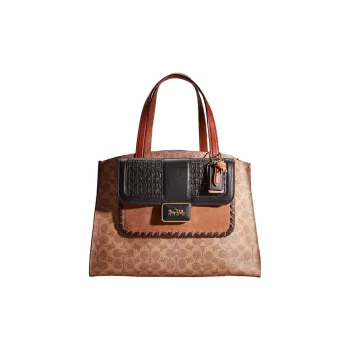 COACH Charlie Canvas With Calfskin Tote Bag Shopping Bag Handbag Large Size Women's Brown