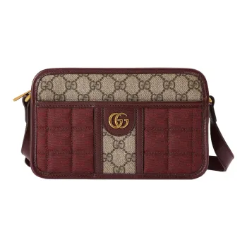 GUCCI Canvas With Leather Crossbody Bag, Shoulder Bag Men's Burgundy