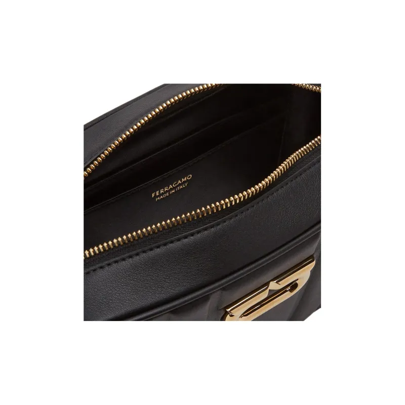 FERRAGAMO Cow Leather Camera Bag Shoulder Bag Crossbody Bag Medium Size Women's Black-3