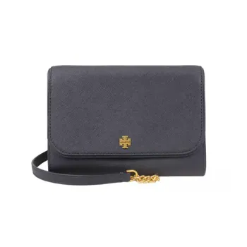 TORY BURCH Emerson Litchi Grain Cow Leather Wallet, Small Square Bag, Shoulder Bag, Crossbody Bag Women's Dark Blue