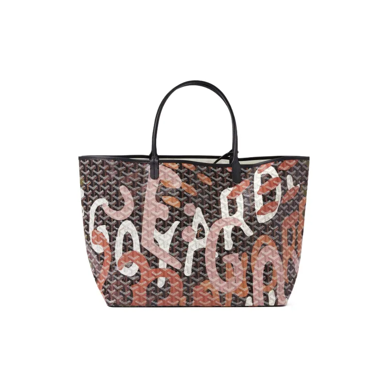 GOYARD Saint Louis Canvas With Leather Combo Tote Bag One Shoulder Handbags Large Size Unisex Black/Pink-1