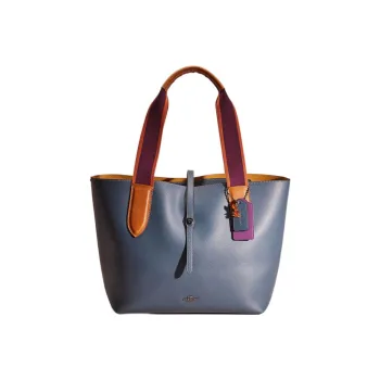COACH Market Tote Pebbled Leather Tote Bag Shopping Bag One Shoulder Handbag Large Size Women's Blue