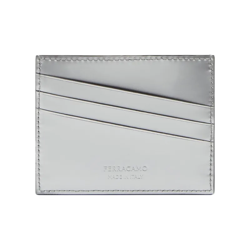 FERRAGAMO Cow Leather Card Clip Card Holder Wallets Men's Silver-2