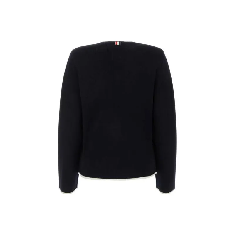 THOM BROWNE Contrasting trim Collarless Jacket-1