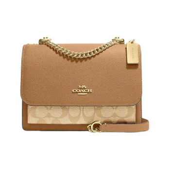 COACH Klare Leather With Coated Canvas Messenger Bag Chain Shoulder Bag Crossbody Bag Medium Size Women's Light Brown