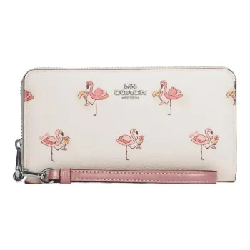 COACH Zip Around Coated Canvas With Smooth Leather Handheld Wallet Small Size Women's Light Pink