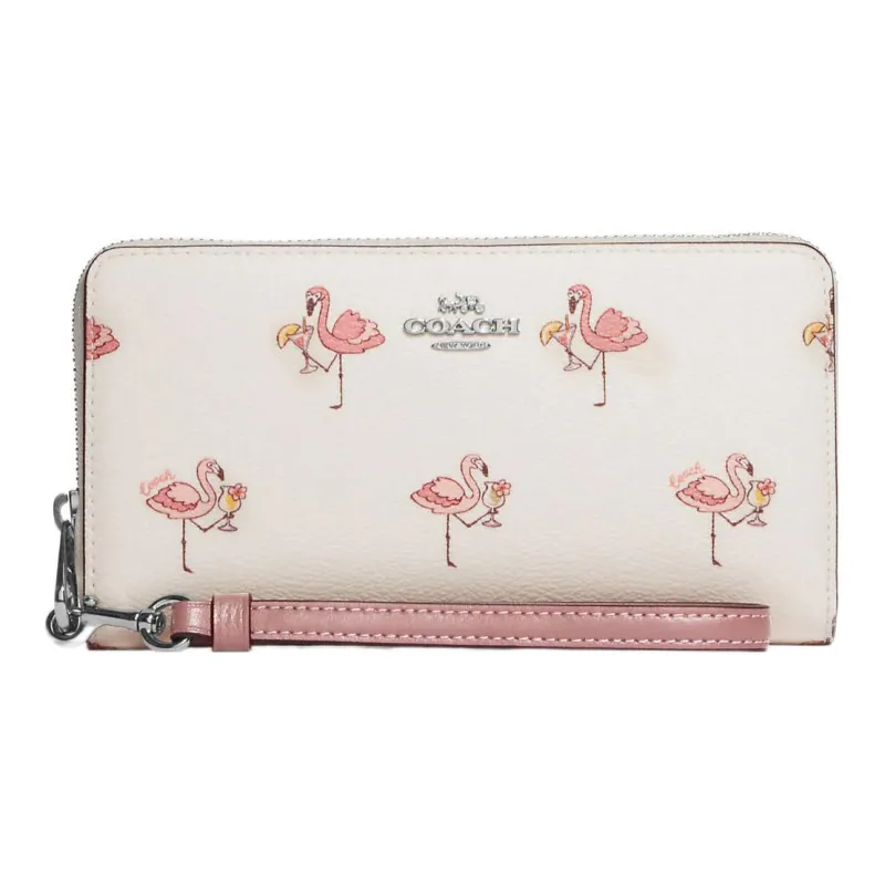 COACH Zip Around Coated Canvas With Smooth Leather Handheld Wallet Small Size Women's Light Pink-0