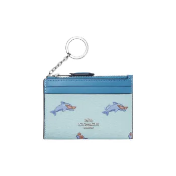 COACH Mini Id Skinny Coated Canvas With Smooth Leather Card Holder Wallet Women's Light Blue