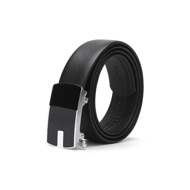 ELLE HOMME Automatic Buckle Steel Buckle Business Top Grain Cow Leather Belts Men's Black Width 3.7cm-1