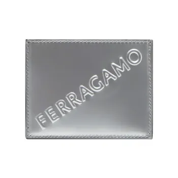 FERRAGAMO Cow Leather Card Clip Card Holder Wallets Men's Silver