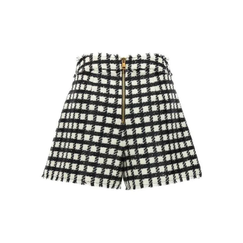 BALMAIN Checked Tweed Shorts-1
