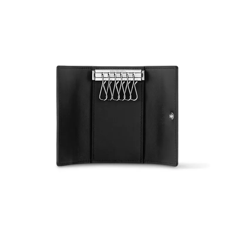 LOUIS VUITTON Leather Cow Leather Patchwork Trim Key Pouch Men's Black-3