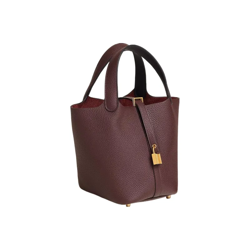 HERMES Picotin Lock Taurillon Clemence Leather Basket Bag Handbag Bucket Bag 18 Women's Saddle Red/Black Tweed-1