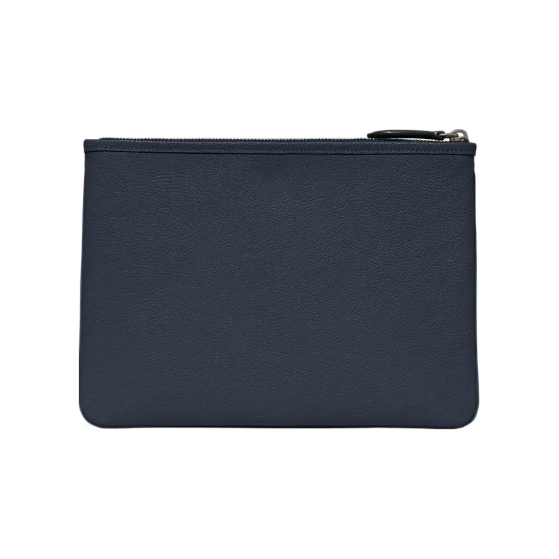 COACH Pouch Pebbled Leather Mahjong Wrist Bag Clutch Large Size Women's Denim Cyan-3