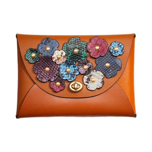 COACH Pouch Leather Wallets Clutches Small Size Women's Brown
