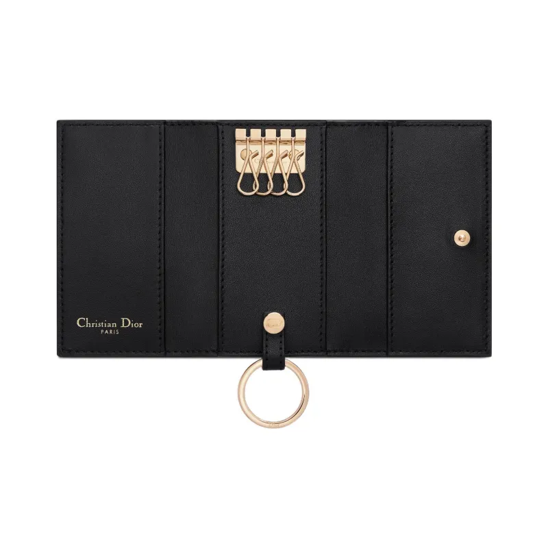 DIOR 30 Montaigne Smooth Calf Leather Key Pouch Women's Black-3