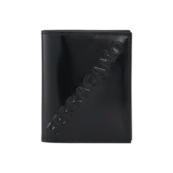 FERRAGAMO Brushed Cow Leather Card Holder Men's Black
