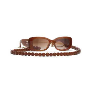 CHANEL Plate Frame Irregular Shape Sunglasses Women's Brown