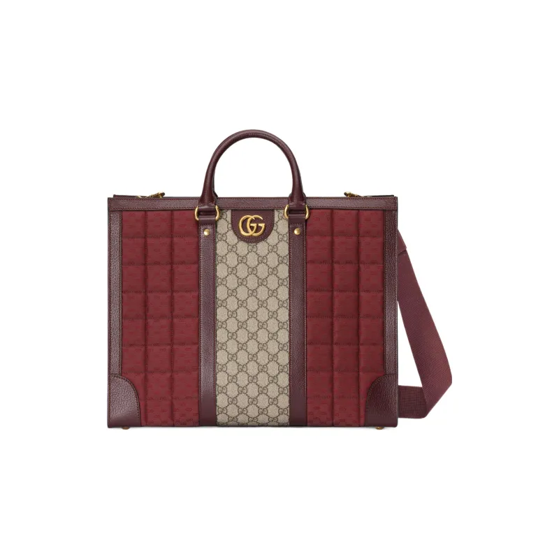 GUCCI Ophidia Canvas With Leather Tote Bag, Shopping Bag, Shoulder Bag, Crossbody Bag, Handbag Tubas Men's Burgundy-0