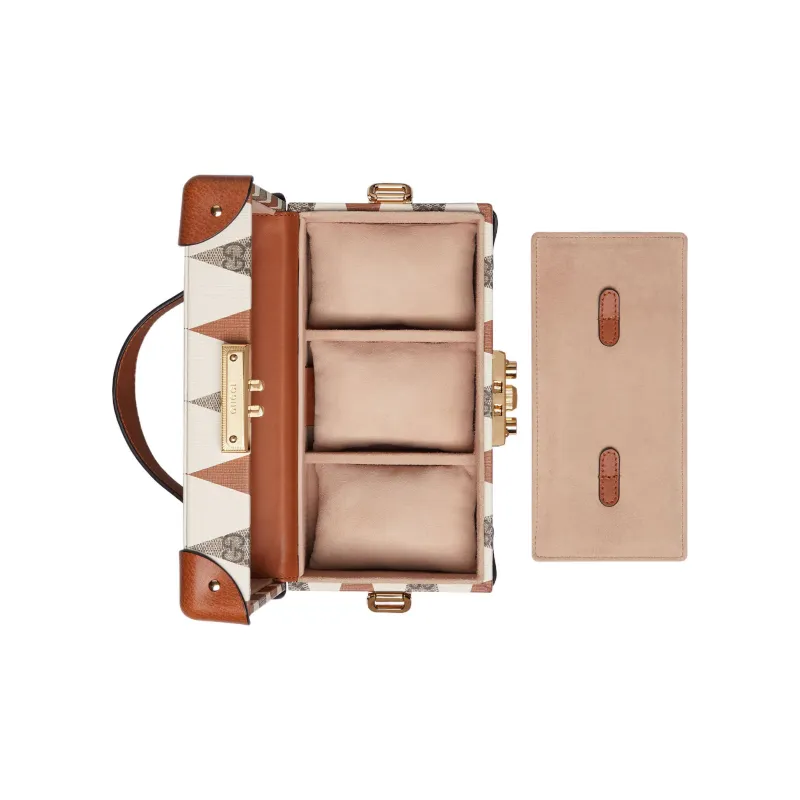 GUCCI Leather Paneled Canvas Wrist Watch Box Handbag Shoulder Bag Crossbody Bag Regular Women's Brown/White-6