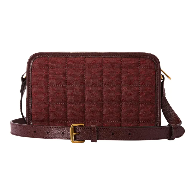 GUCCI Canvas With Leather Crossbody Bag, Shoulder Bag Men's Burgundy-3