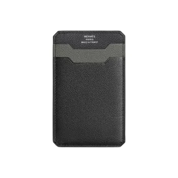 HERMES City Evergrain & Evercolor Calfskin Card Holder Women's Black Gray