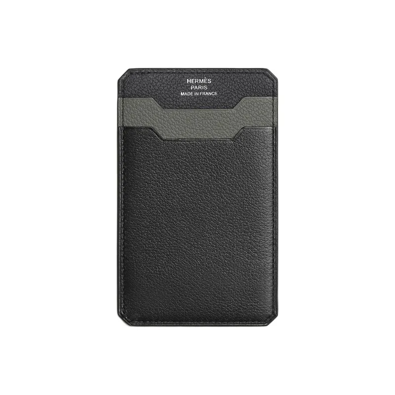 HERMES City Evergrain & Evercolor Calfskin Card Holder Women's Black Gray-0