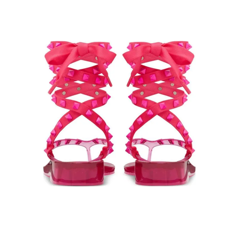 Valentino Rockstud Gladiator Sandals Pink Women's-4