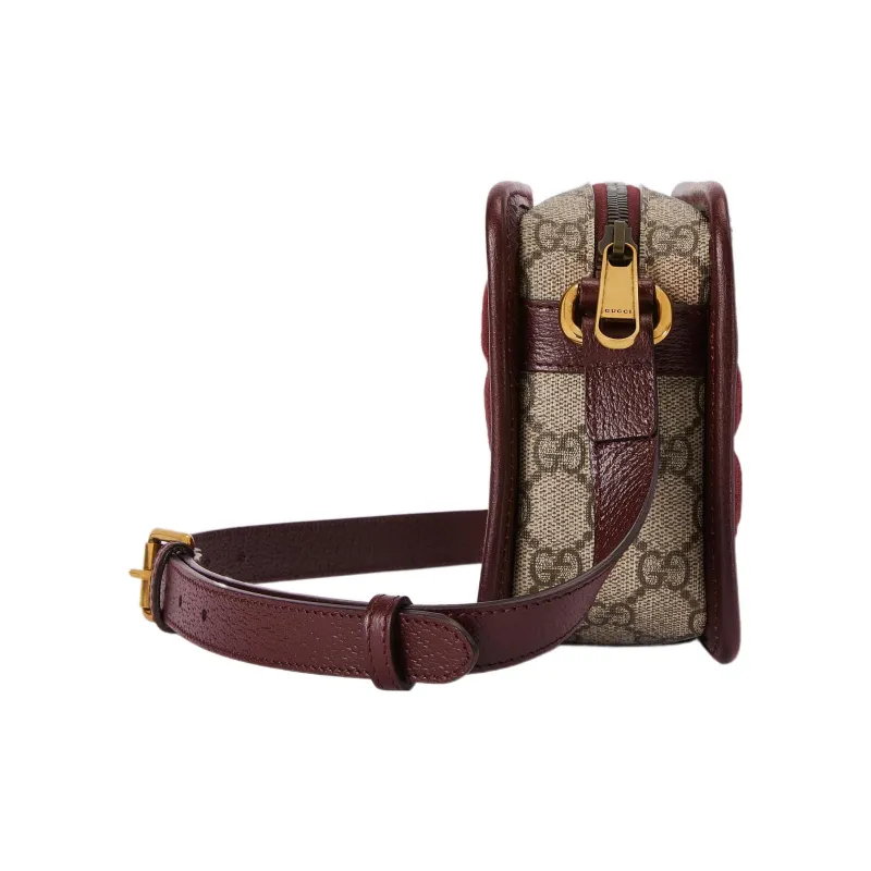 GUCCI Canvas With Leather Crossbody Bag, Shoulder Bag Men's Burgundy-2