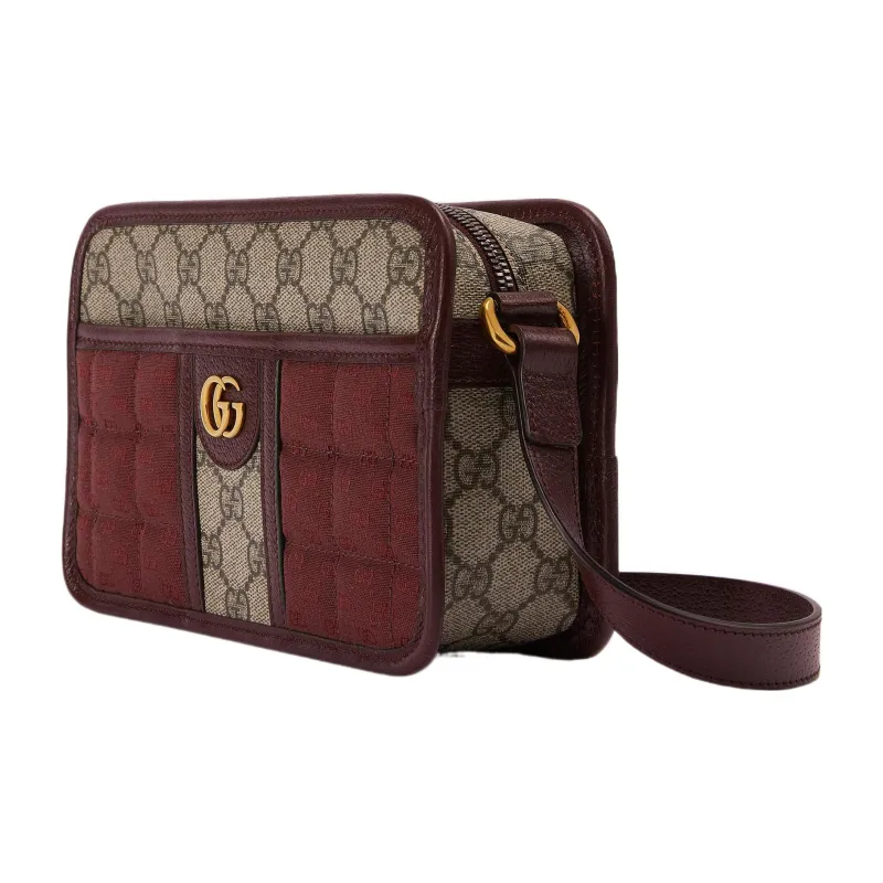 GUCCI Canvas With Leather Crossbody Bag, Shoulder Bag Men's Burgundy-1