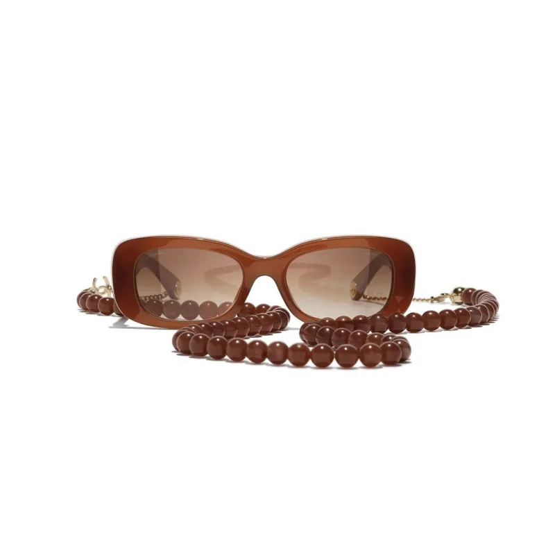 CHANEL Plate Frame Irregular Shape Sunglasses Women's Brown-1