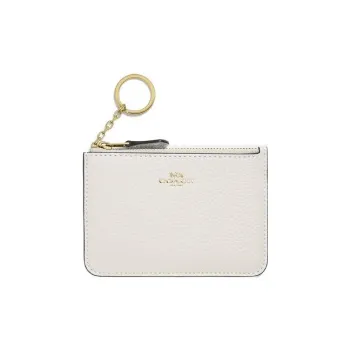 COACH Key Case High Quality Pebbled Leather Card Holder Wallet Regular Women's White