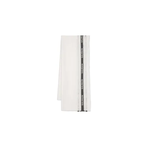 BALMAIN Logo Printed Frayed Edge Scarf