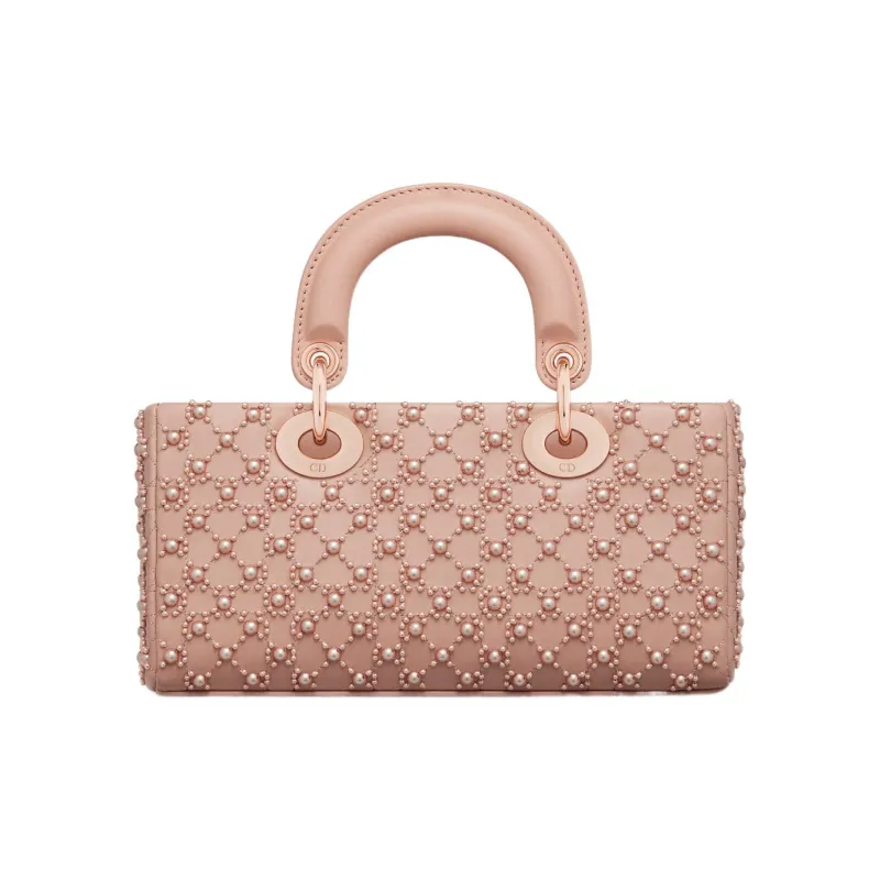 DIOR Lady D-JOY Calfskin With Cannage Embroidery Dior Bag Shoulder Bag Crossbody Bag Handbag Small Size Women's Pink-2