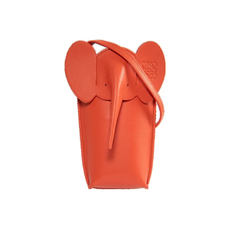 LOEWE Elephant Pocket Cow Leather Cell Phone Pouch Shoulder Bag Crossbody Bag Women's Orange-1