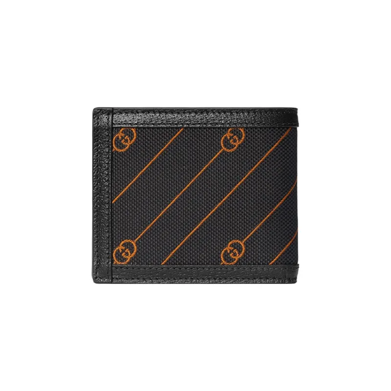 GUCCI Jacquard Fabric With Leather Wallet Men's Black-2