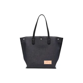 LONGCHAMP Denim, Leather Trim Tote Bag, Shopping Bag, Handbag, Shoulder Bag Women's Dark Blue